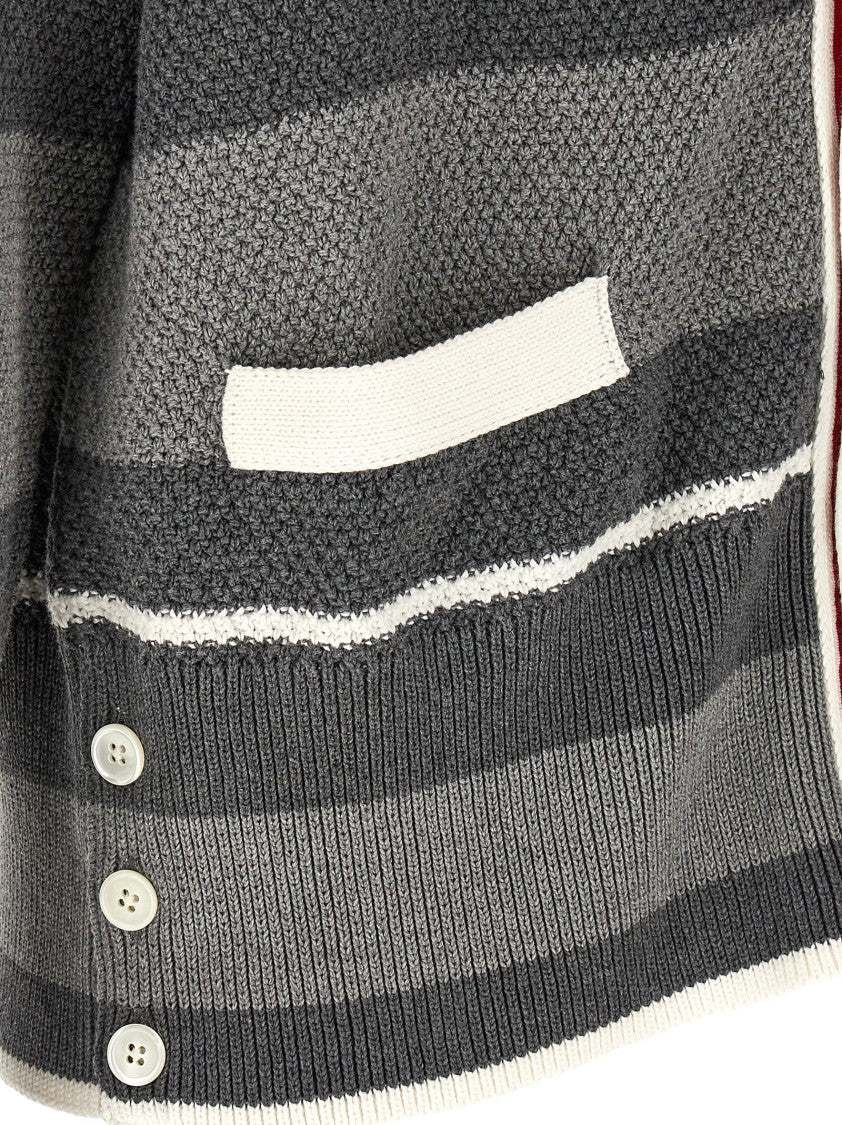 Thom Browne Heavy Cotton Striped Cardigan With Grosgrain Ribbon Plackets