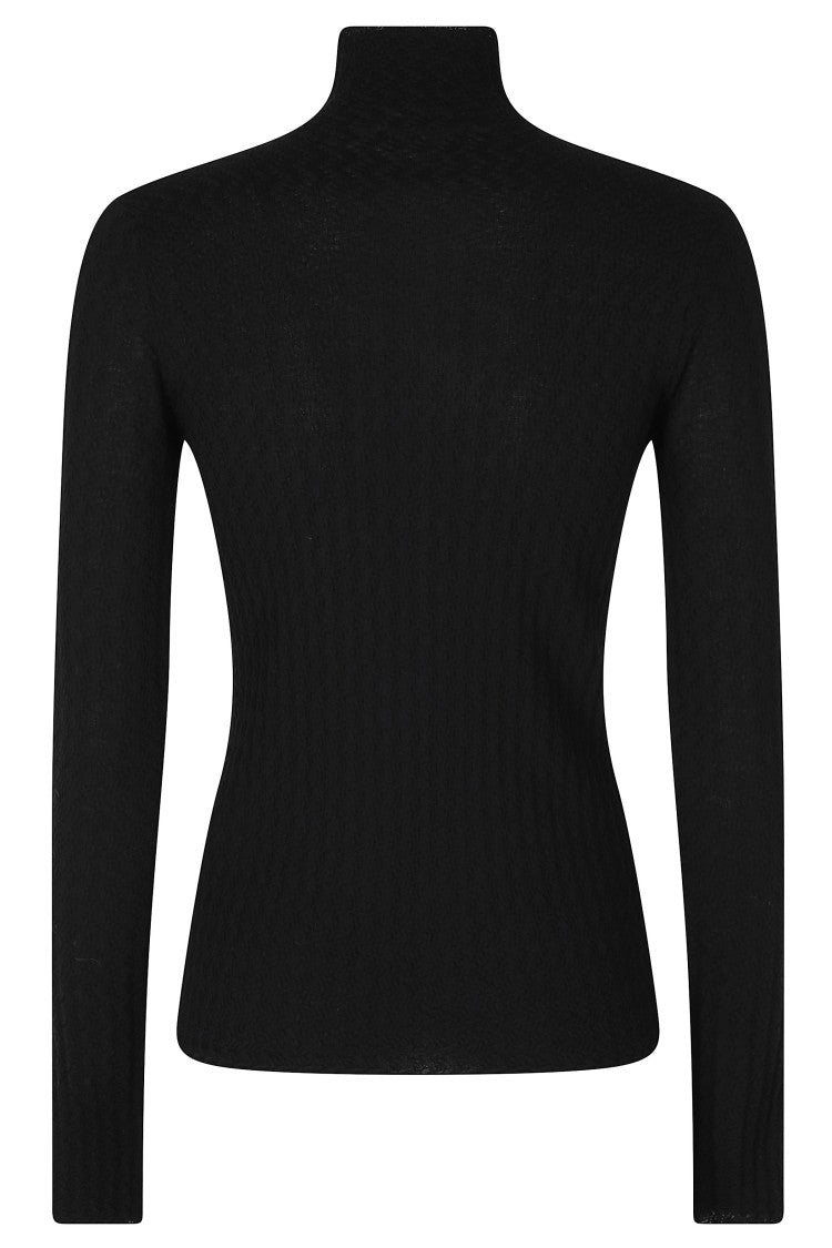Roberto Collina Black Textured Merino Wool Turtleneck