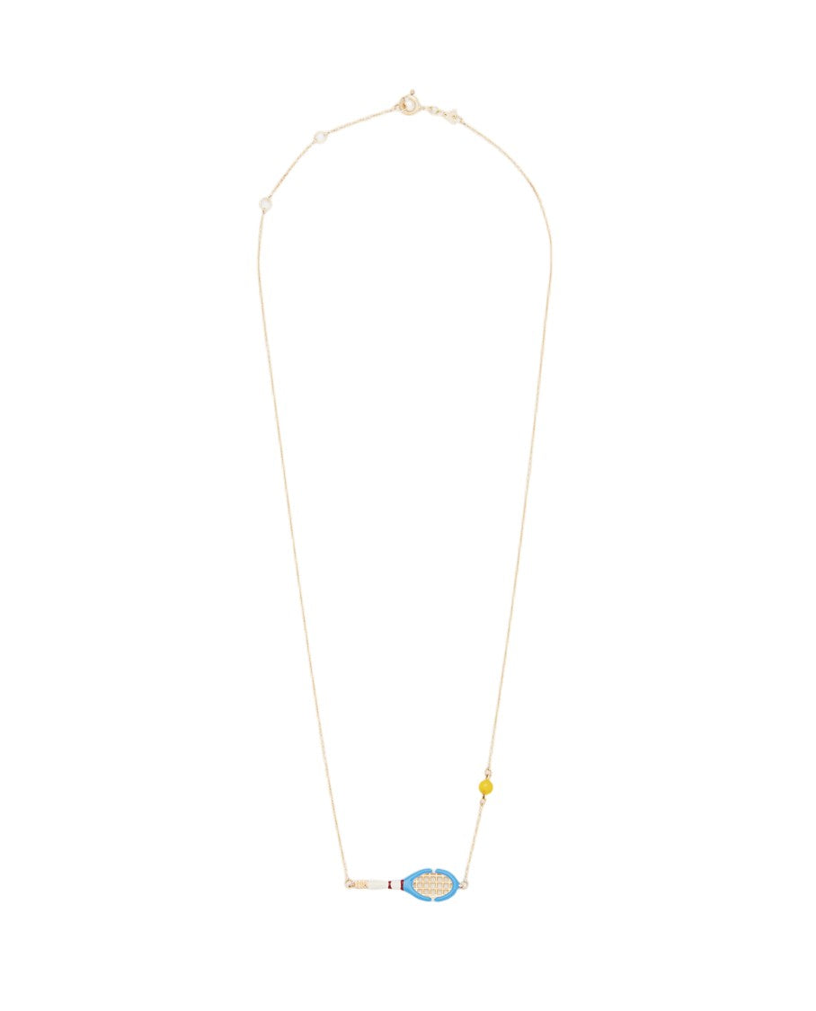 Aliita Light Blue Tennis Pelota 9K Gold Necklace