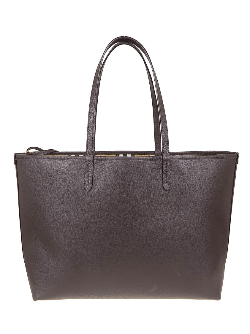Burberry Reversible Grainy Calfskin Tote With Burberry Check Lining