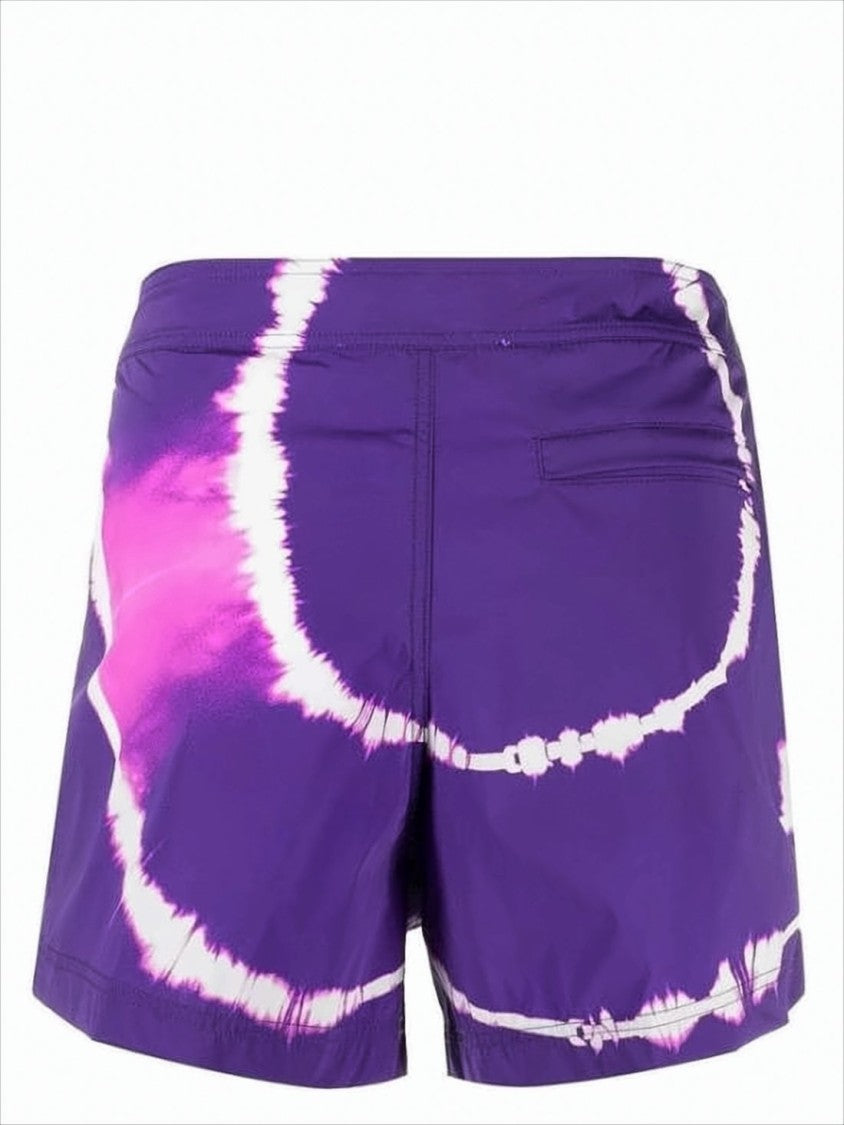 Off-White Purple Tie-Dye Swim Shorts With Fitted Silhouette And Back Pocket