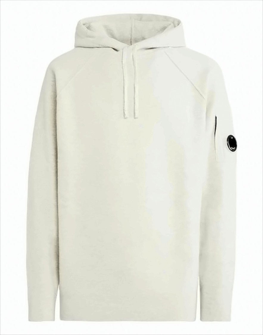 C.P. Company Minimalist Off-White Melange Hoodie With Unique Details