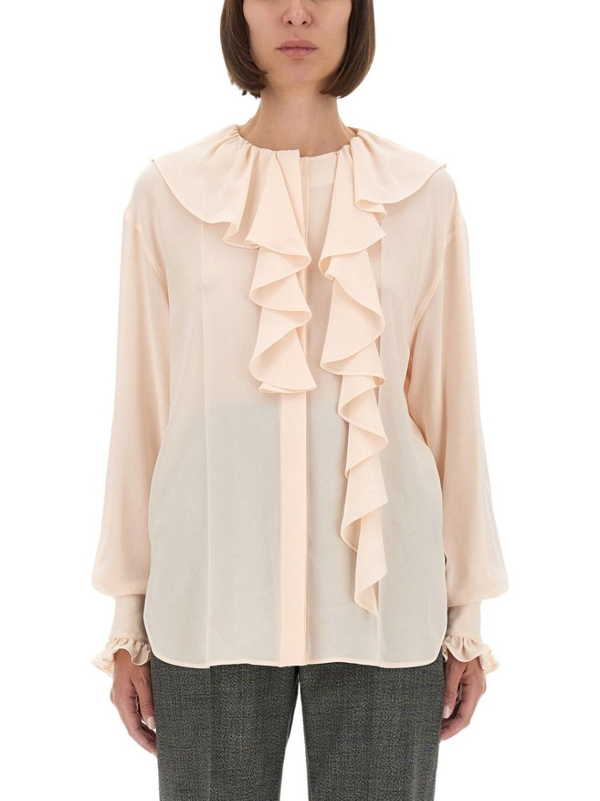Alexander Mcqueen Silk Ruffle Shirt With Flattering Silhouette