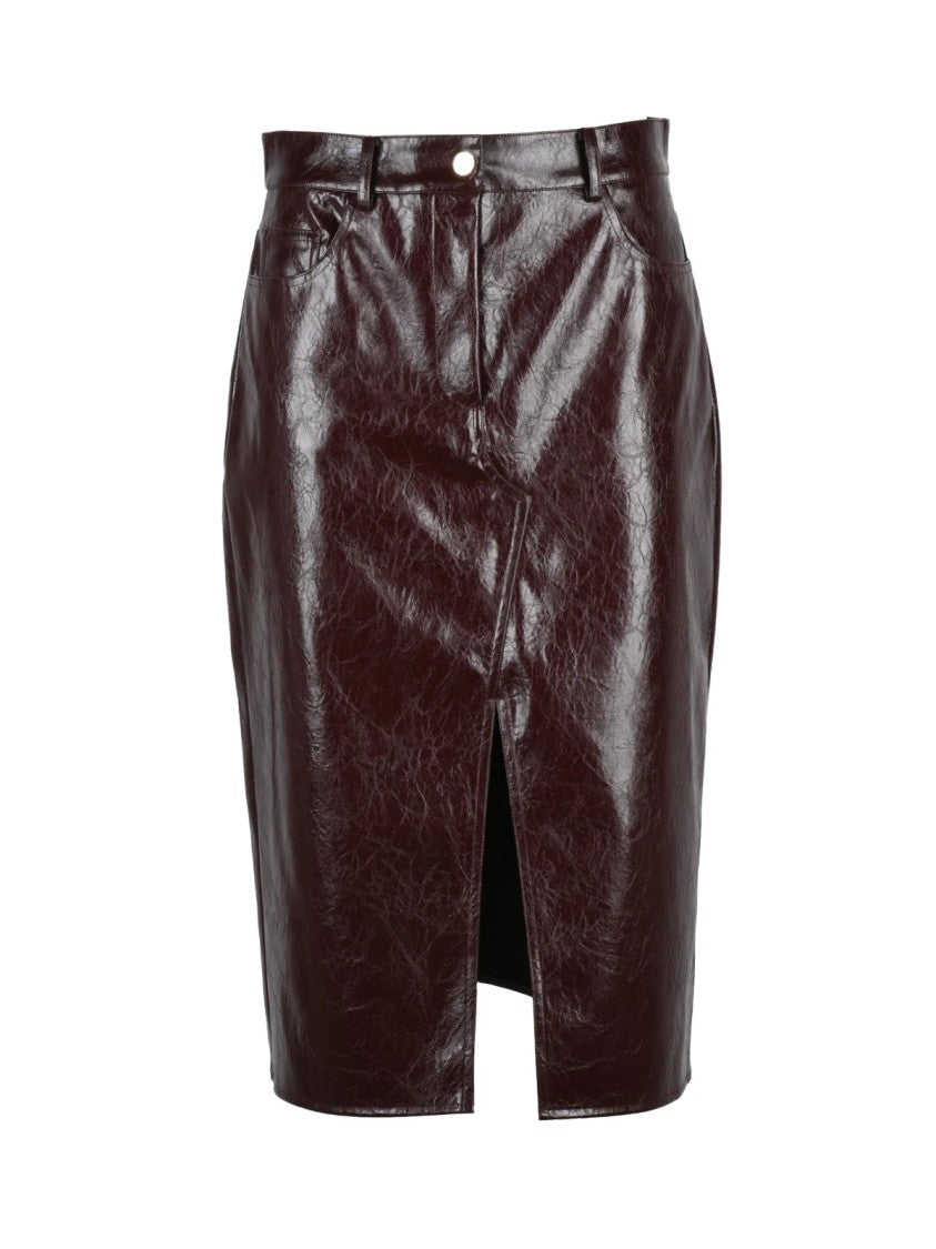 Liu Jo Red Polyester Zip Faux Leather Midi Skirt