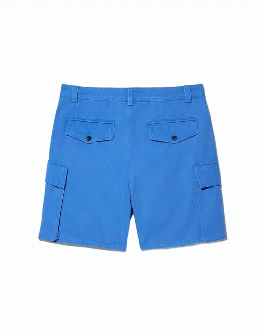 Noah Structured Blue Cargo Shorts With Button Closure And Flap Pockets