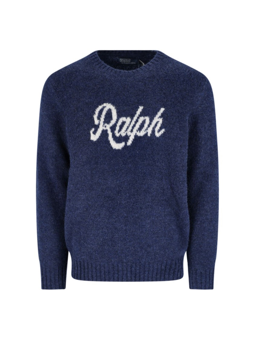Polo Ralph Lauren Crewneck Blue Wool-Blend Sweater With Jacquard Logo