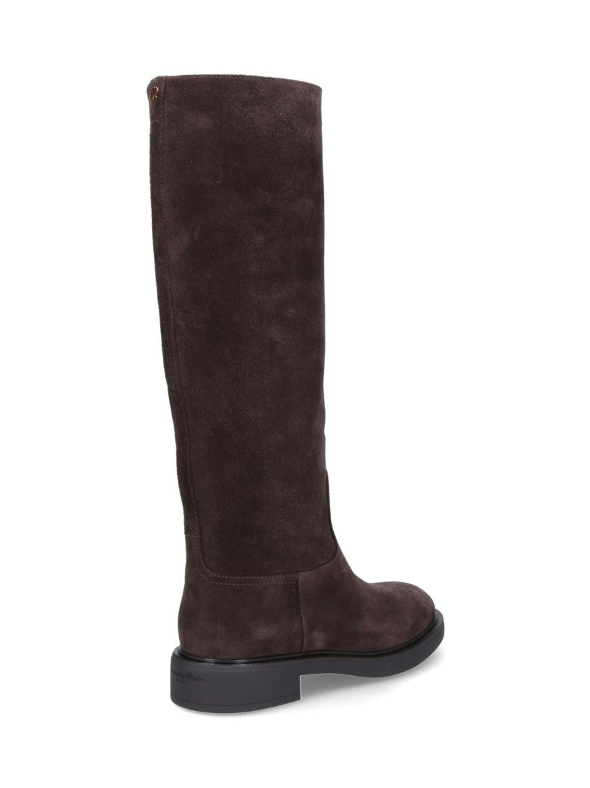 Gianvito Rossi Suede Brown Stivali "Ascott" With Rounded Toe And Slip-On Design