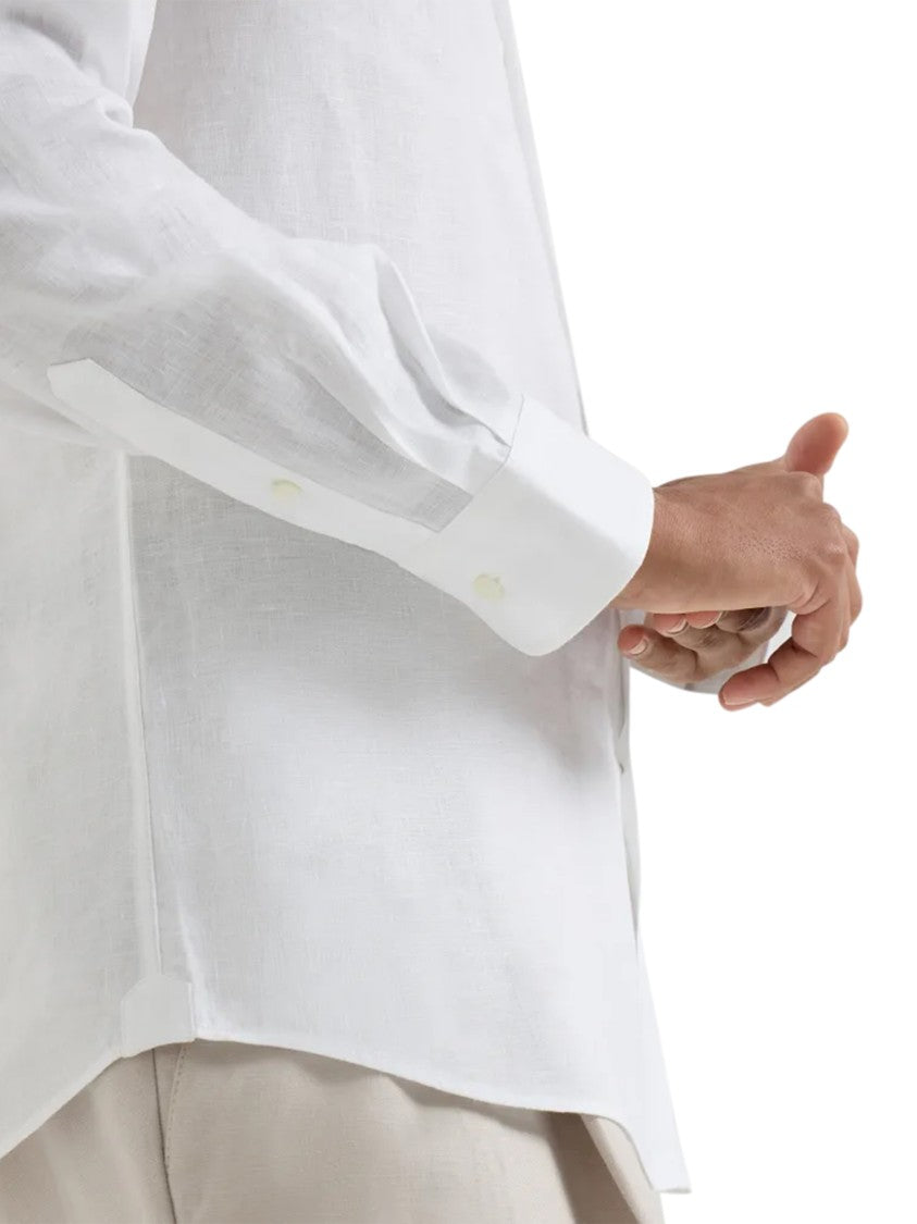 Brunello Cucinelli Lightweight Linen Long-Sleeve Shirt With Pointed Collar