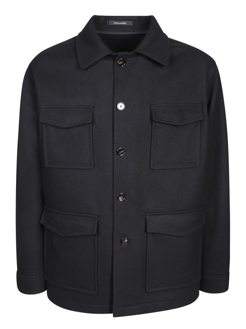 Tagliatore Black Outerwear With Four Frontal Pockets