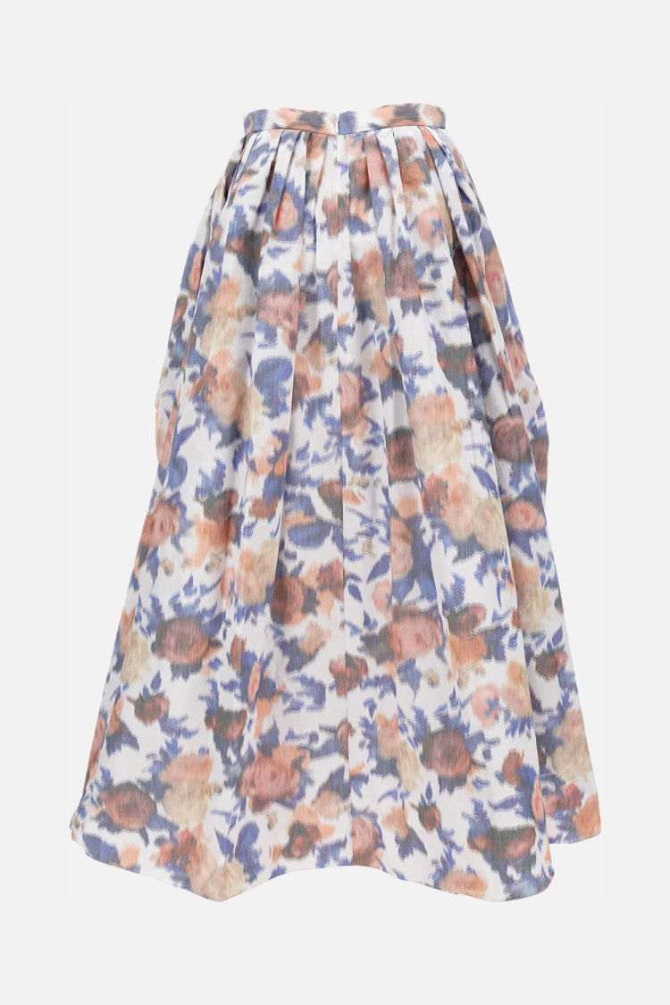 Erdem Long Floral Print Maxi Skirt With Pleats