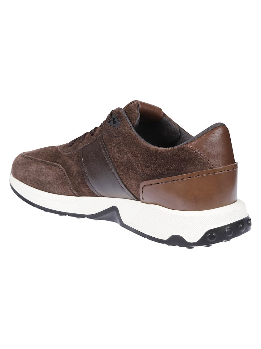 Tod's Brown Suede Sneakers With Leather Panels