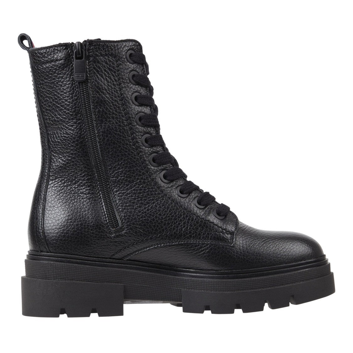 Tommy Hilfiger Black Mono Textured Lace-Up Chunky Sole Leather Boots