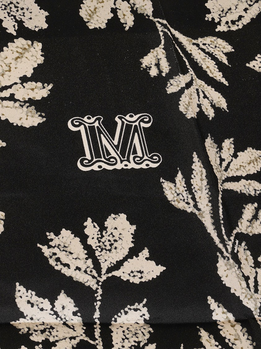 Max Mara Square Silk Twill Scarf With Botanical Motif And Monogram