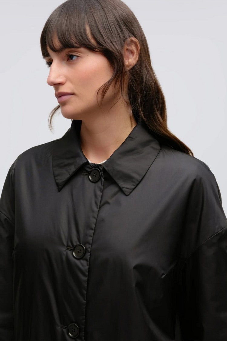 Aspesi Black Teena Polyamide Four-Button Coat