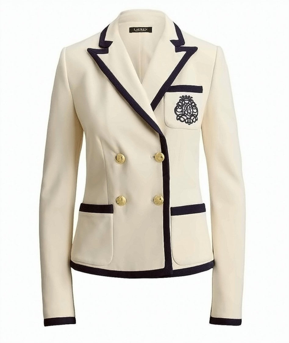 Polo Ralph Lauren Double-Breasted Knit Blazer With Crest Embellishments