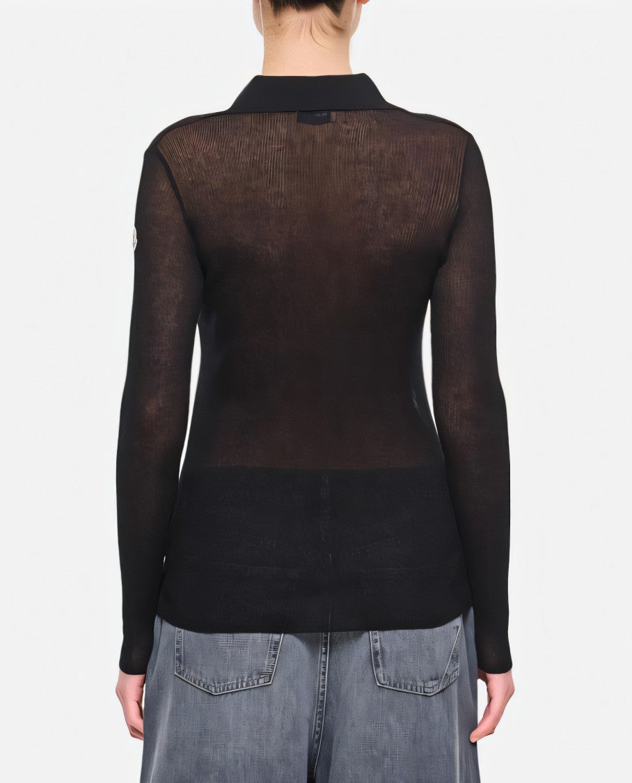 Moncler Long-Sleeved Sheer Polo Shirt