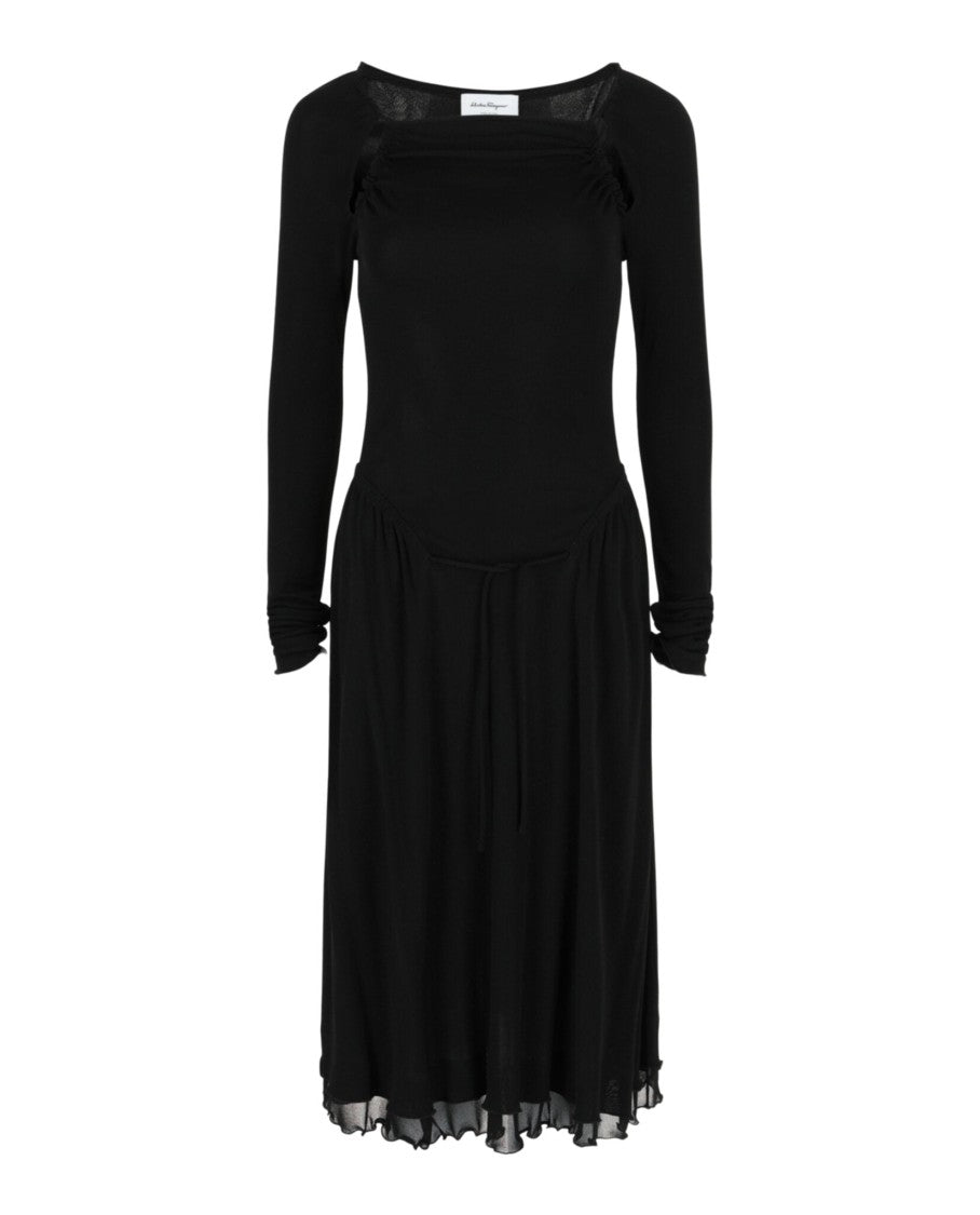 Ferragamo Cut-Out Detailed Midi Dress With Ruffle Trim And Drawstring Waist