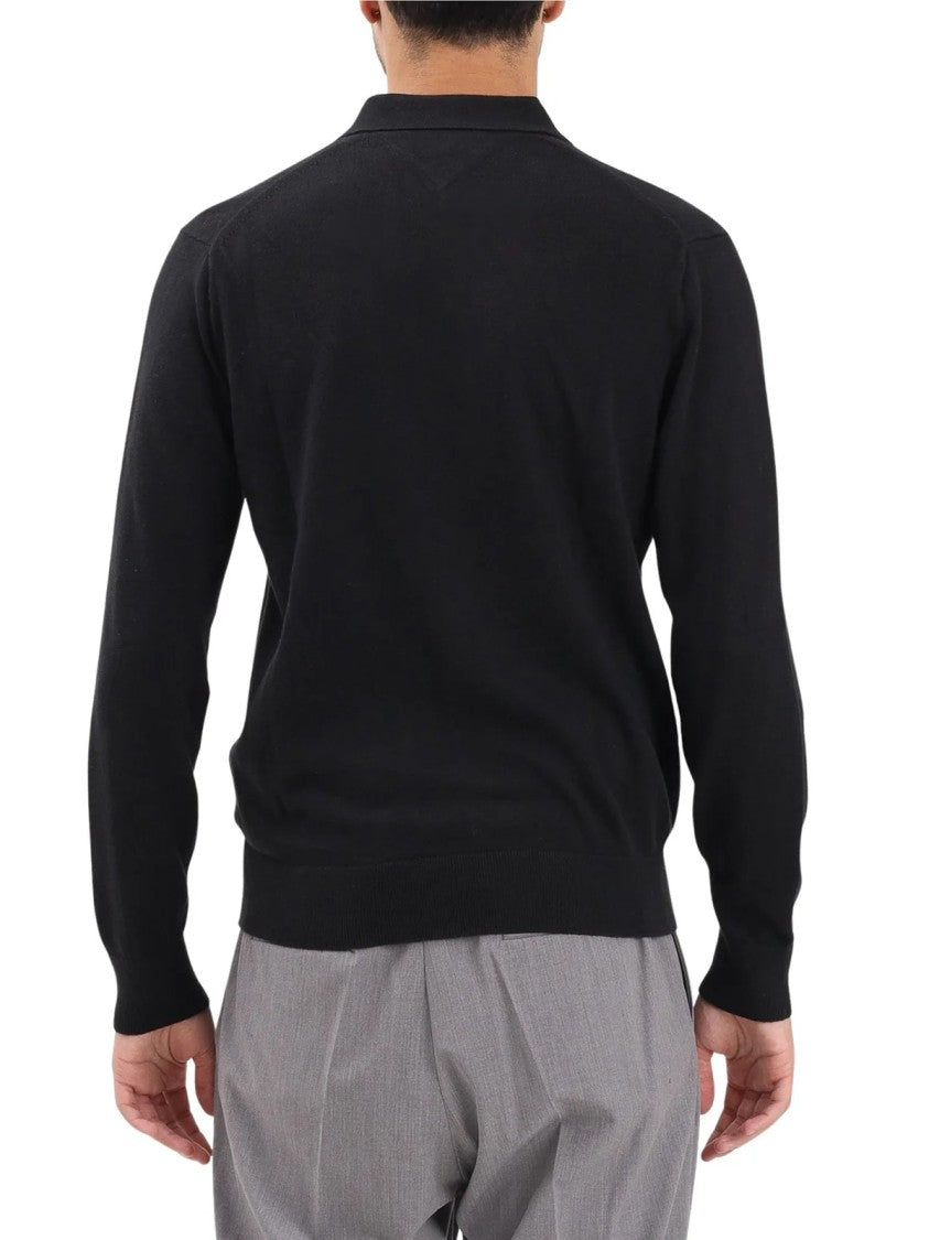 Tommy Hilfiger Black Cashmere-Blend Knit Polo Shirt