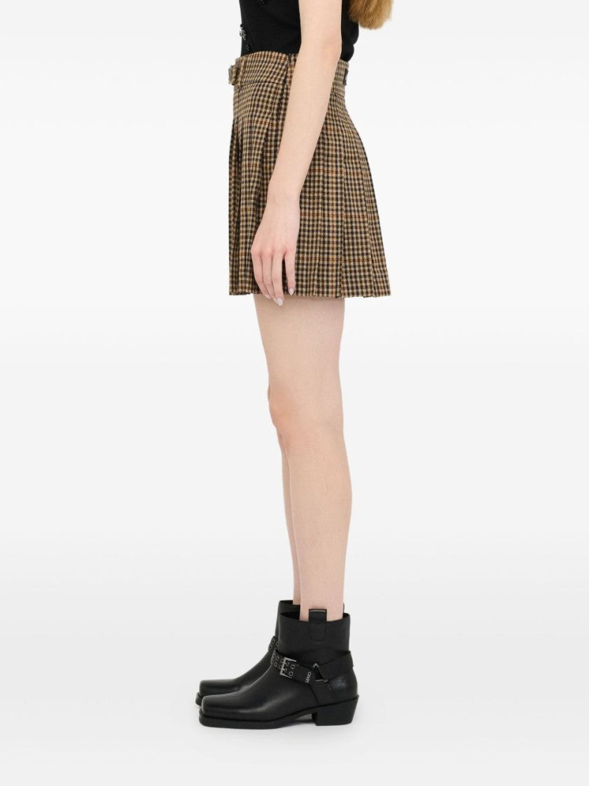 Liu Jo Pleated Checkered Mini Skirt With Decorative Belt