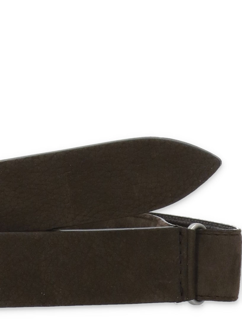 Orciani Minimalist Brown Leather Nobuckle Belt With Sliding Ring