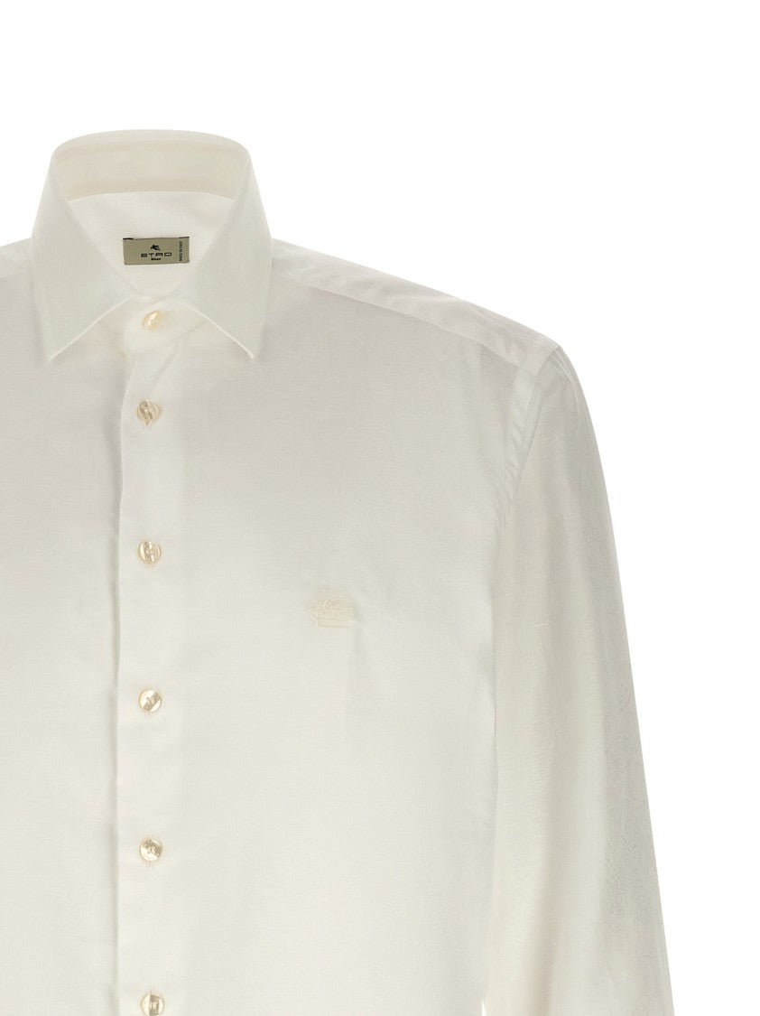 Etro Paisley Jacquard Cotton Shirt With Tone-On-Tone Logo