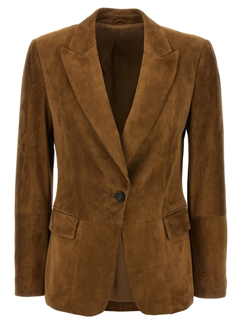Brunello Cucinelli Brown Suede Blazer With Peak Lapels
