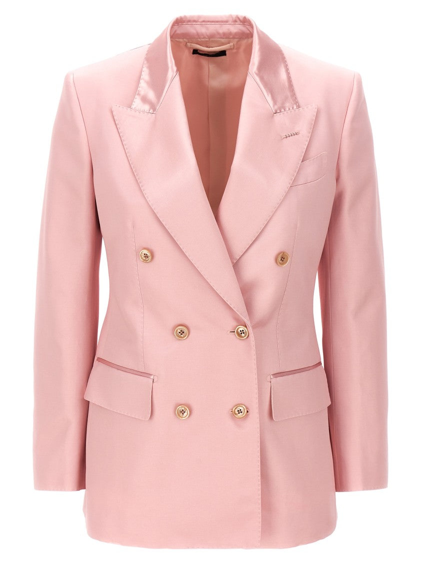 Tom Ford Double-Breasted Duchesse Blazer With Tailored Structure And Back Vent