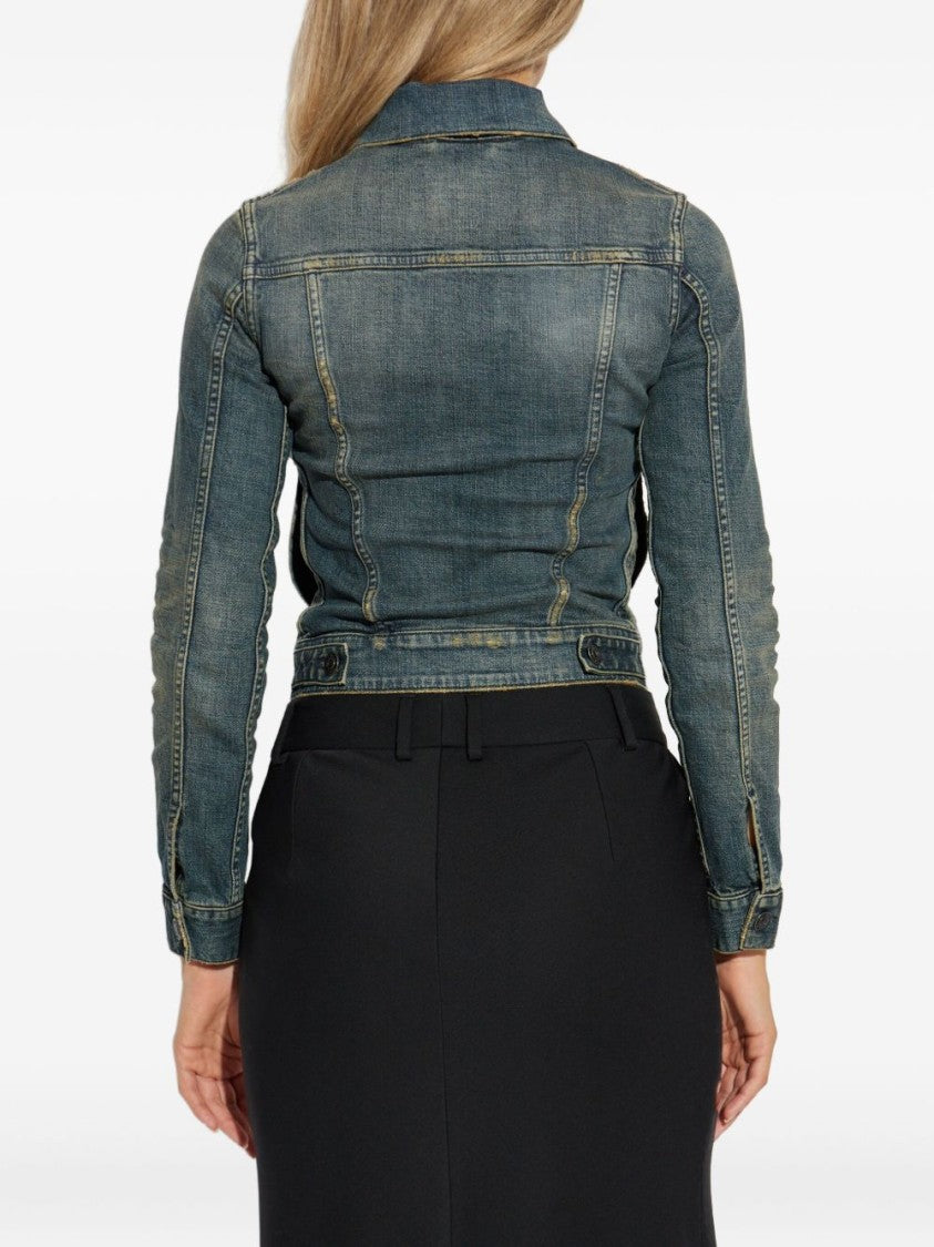 Balenciaga Ruched Denim Jacket With Distressed Finish