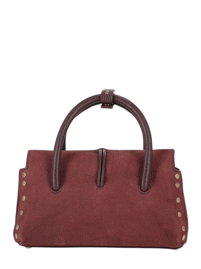 Zanellato Bordeaux Gold-Tone Clasp Studded Leather Handbag