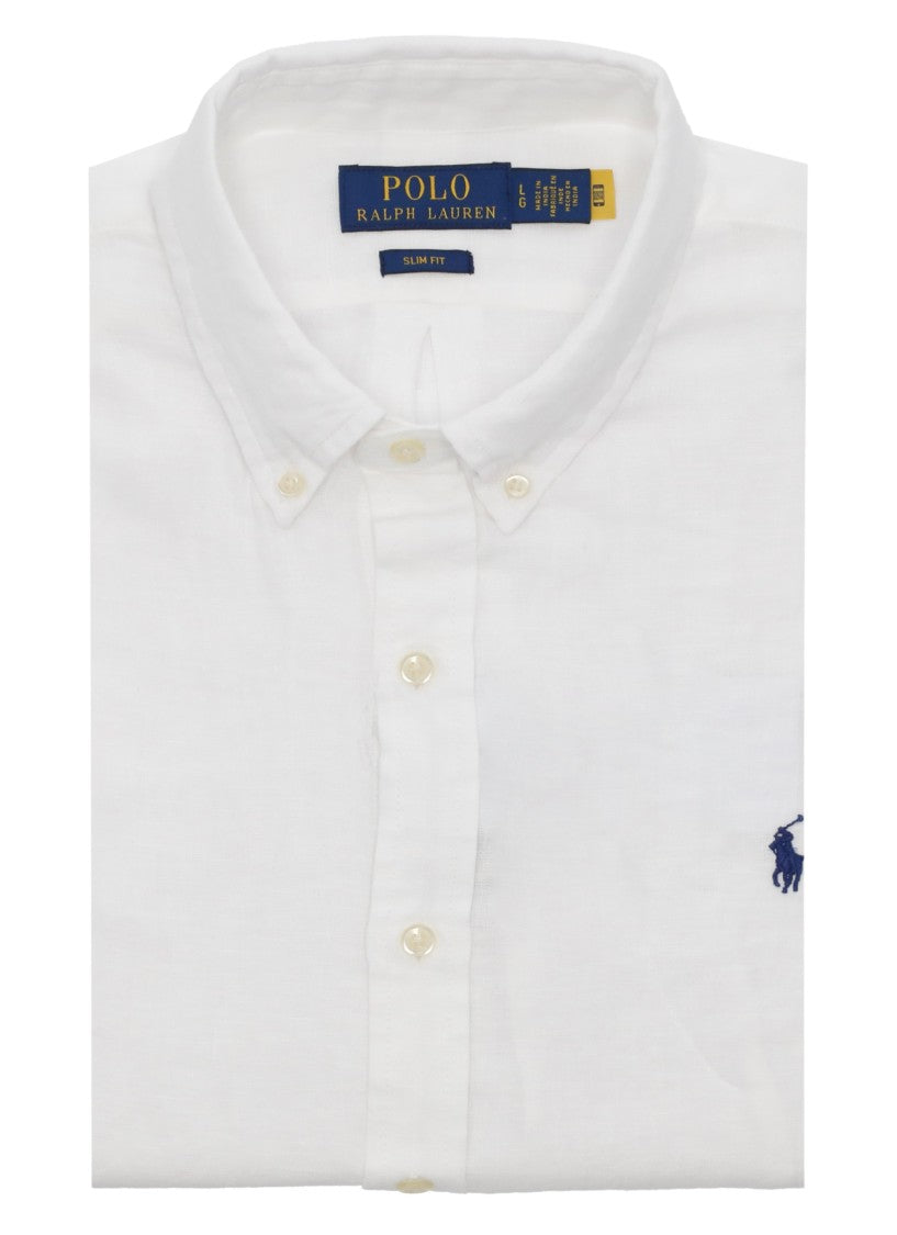 Polo Ralph Lauren White Blue Pony Linen Shirt