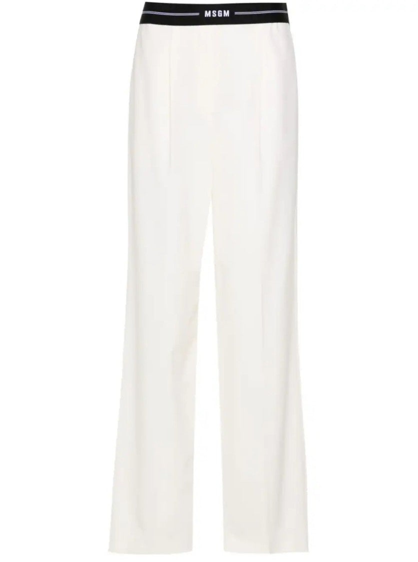 Msgm Wide-Leg Trousers With Contrasting Logo Band