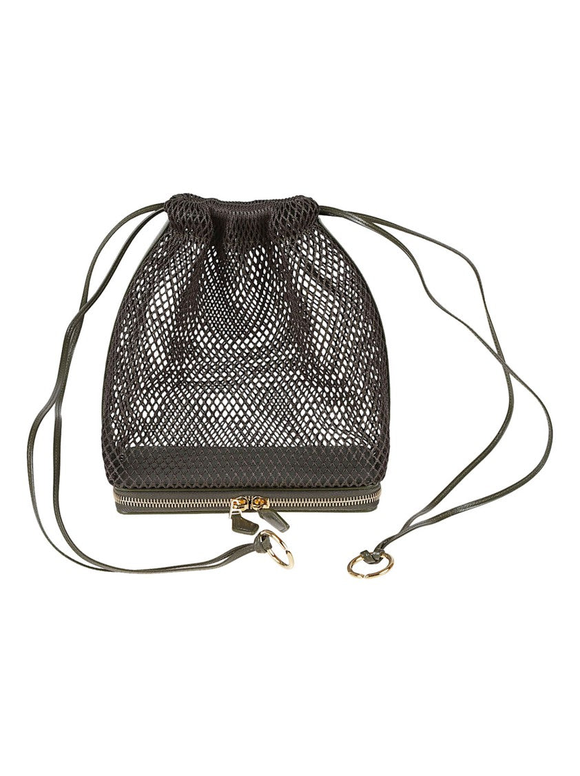 Alaïa Drawstring Bag In Glossy Goat Leather And Mesh