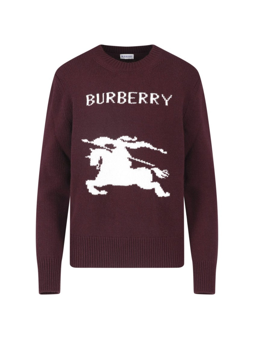 Burberry Burgundy Wool And Cashmere Knit Sweater With Intarsia Design