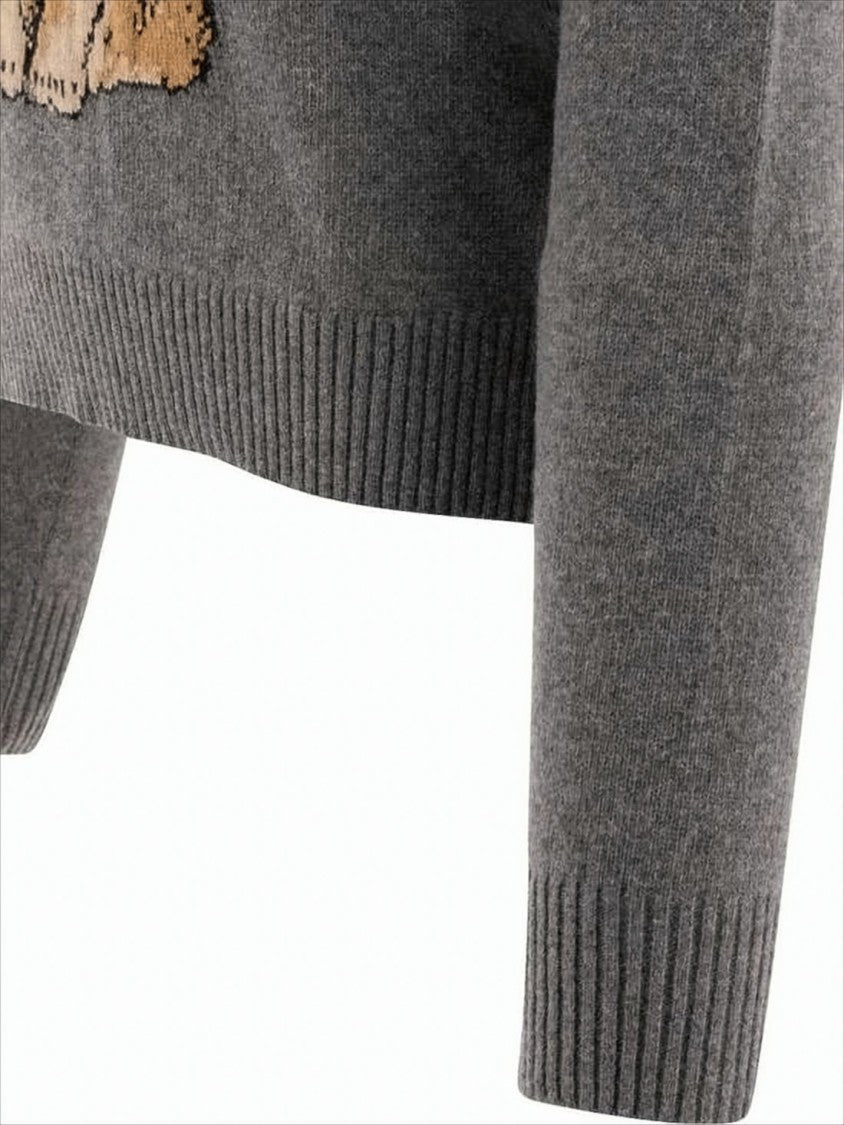 Ganni Medium-Grey Knit Sweater With Playful Bunny Graphic