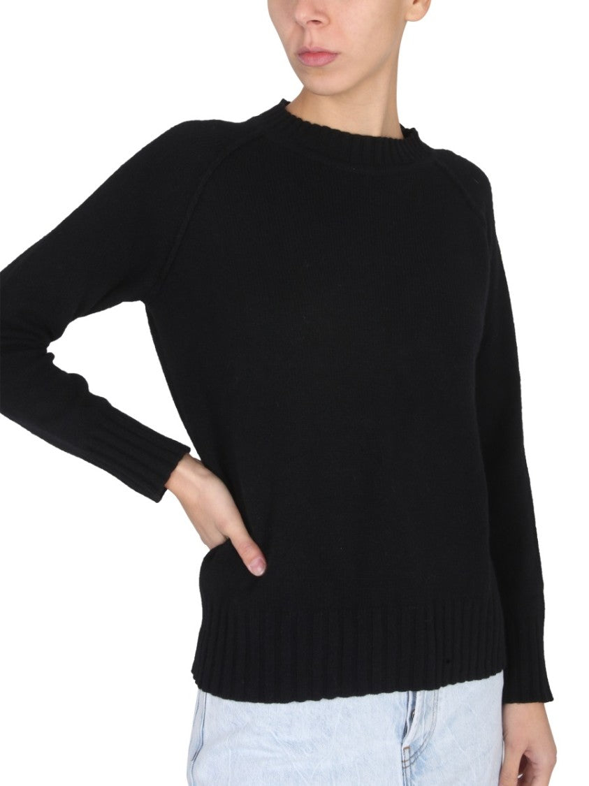 Stefano Mortari Cross-Neck Black Wool Jersey Sweater