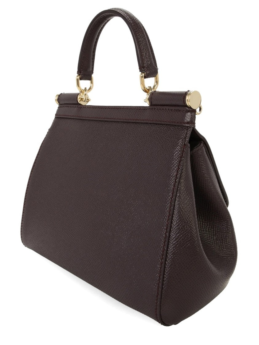 Dolce & Gabbana Structured Burgundy Leather Handbag With Detachable Strap