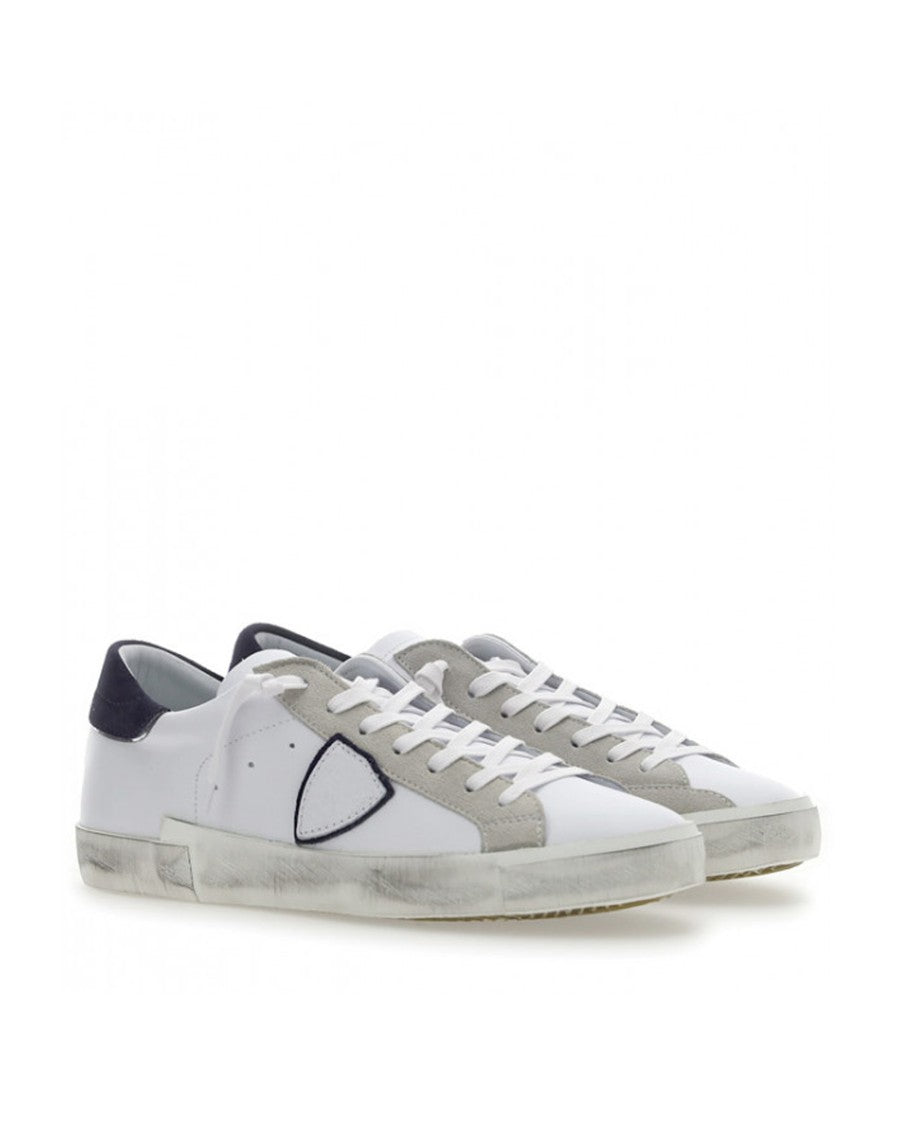 Philippe Model Blanc/Bleu Prsx Low Vintage Leather Low-Top Sneakers