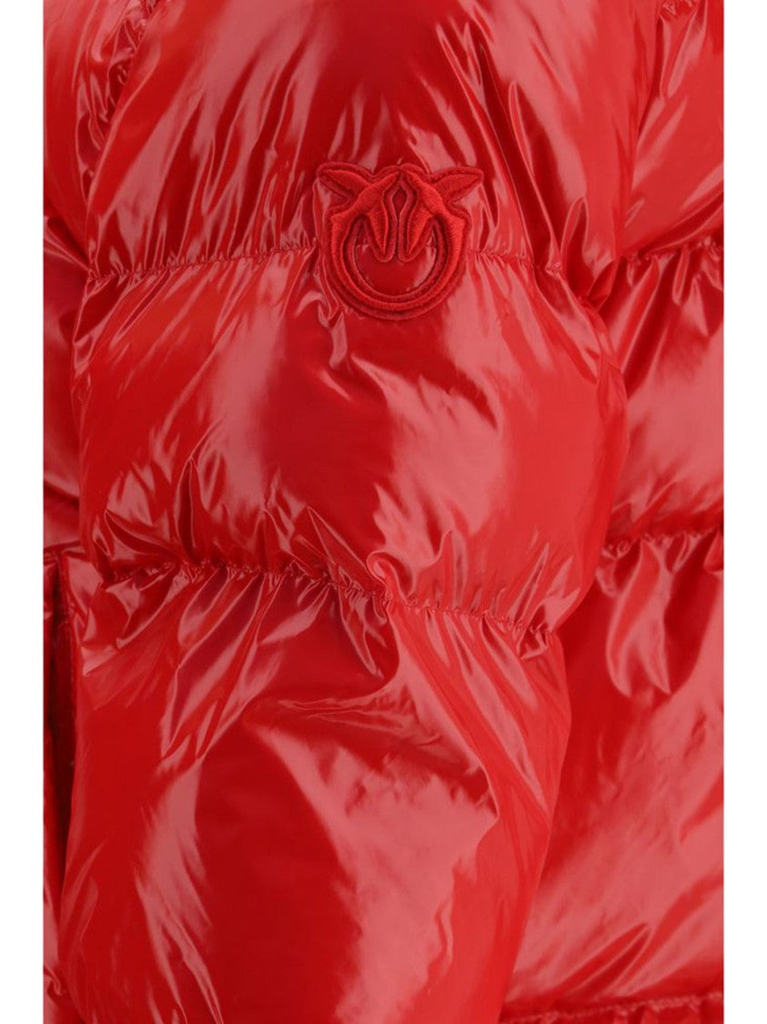 Pinko Red High Collar Quilted Nylon Down Jacket