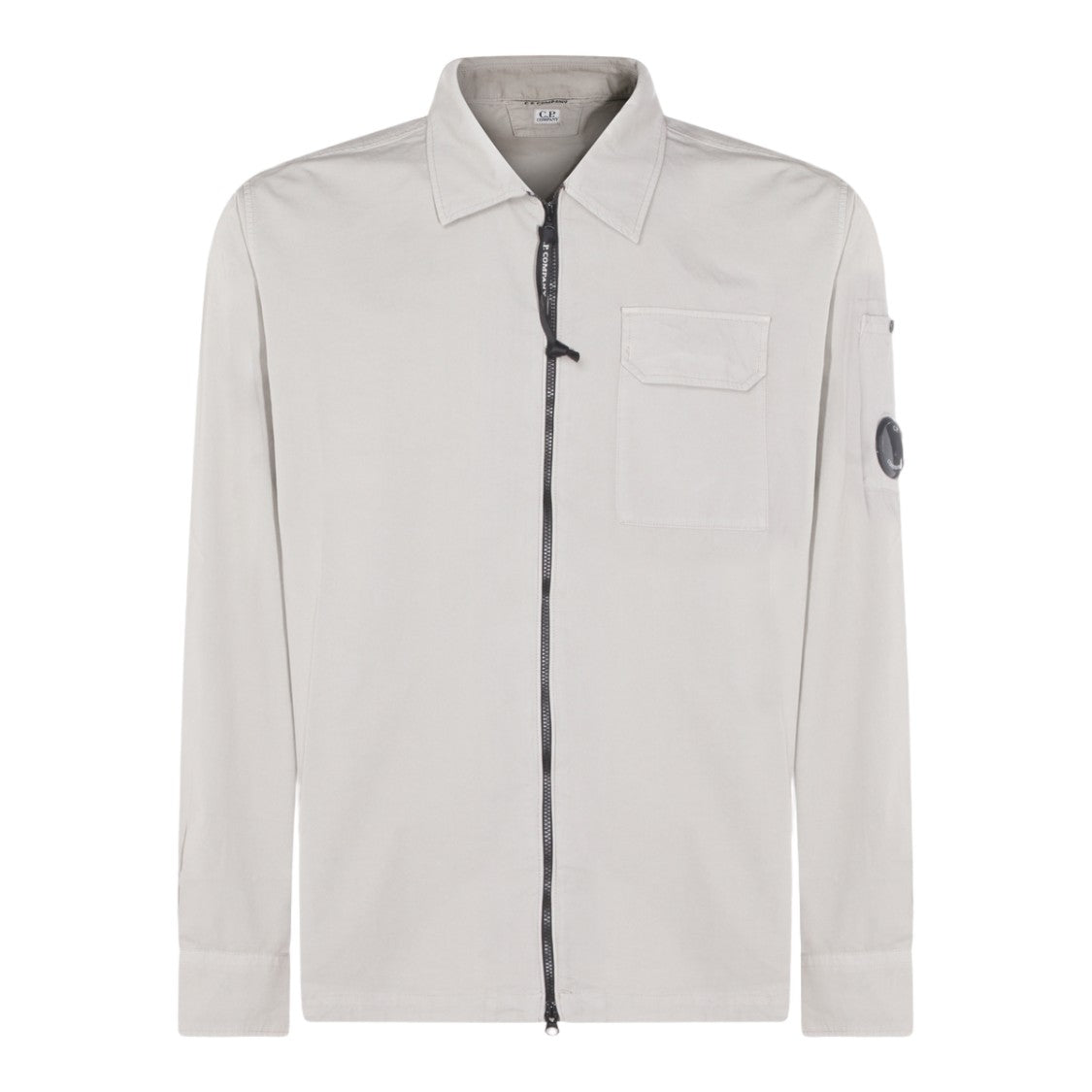 C.P. Company Front-Zipper Neutral Tone Shirt With Classic Collar