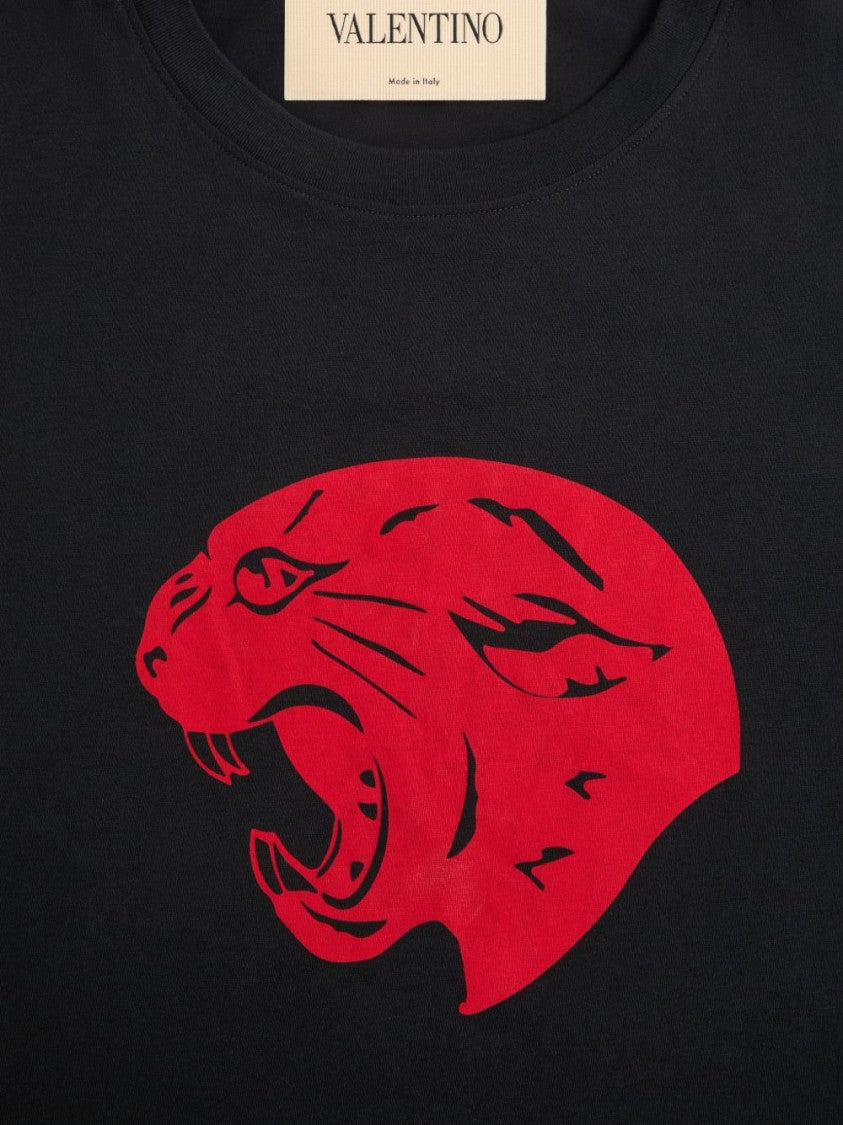 Valentino Garavani Black Cotton Panther Print T-Shirt