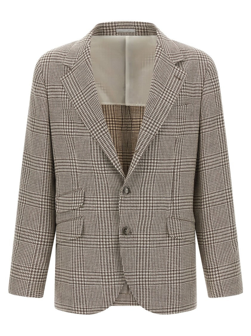 Brunello Cucinelli Deconstructed Houndstooth Wool-Alpaca-Silk Blend Blazer