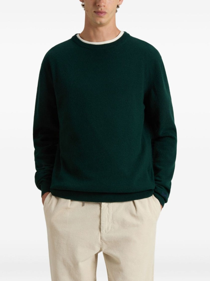 Woolrich Classic Crew Neck Wool Sweater In Deep Green