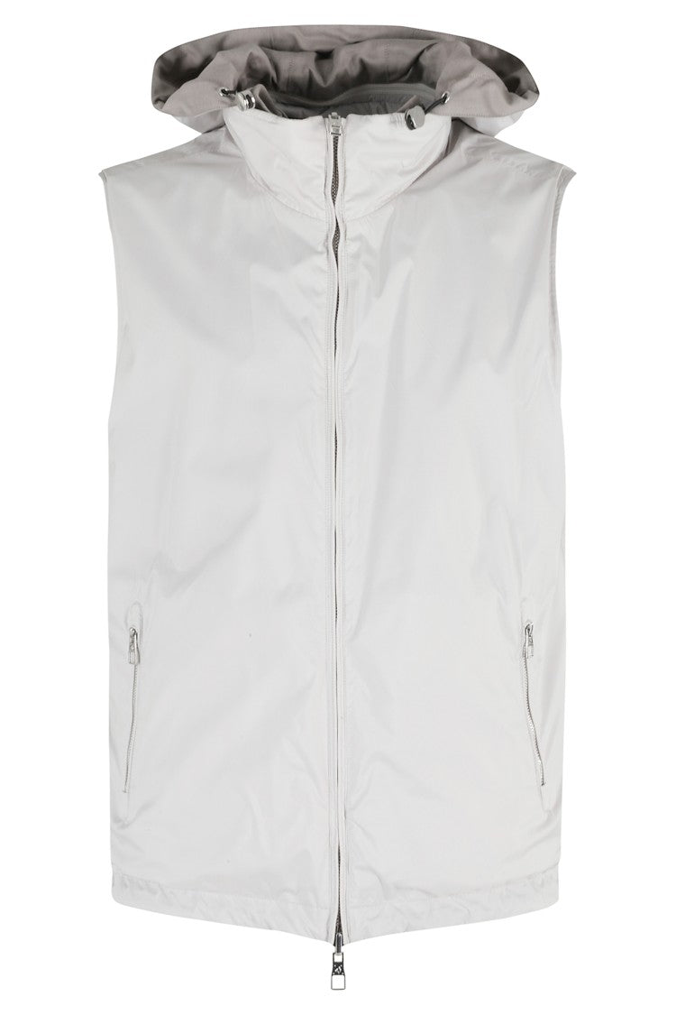 Montecore Ecru Reversible Hooded Zip-Buttons Wool Vest