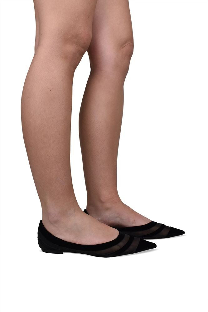 Jimmy Choo Black Velvet And Fishnet Canvas Flat Ballerinas