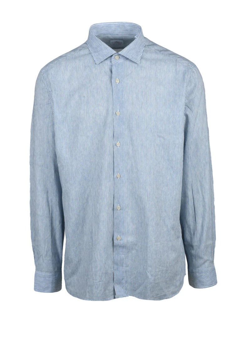 Brio White Sky Blue Cotton Linen Shirt