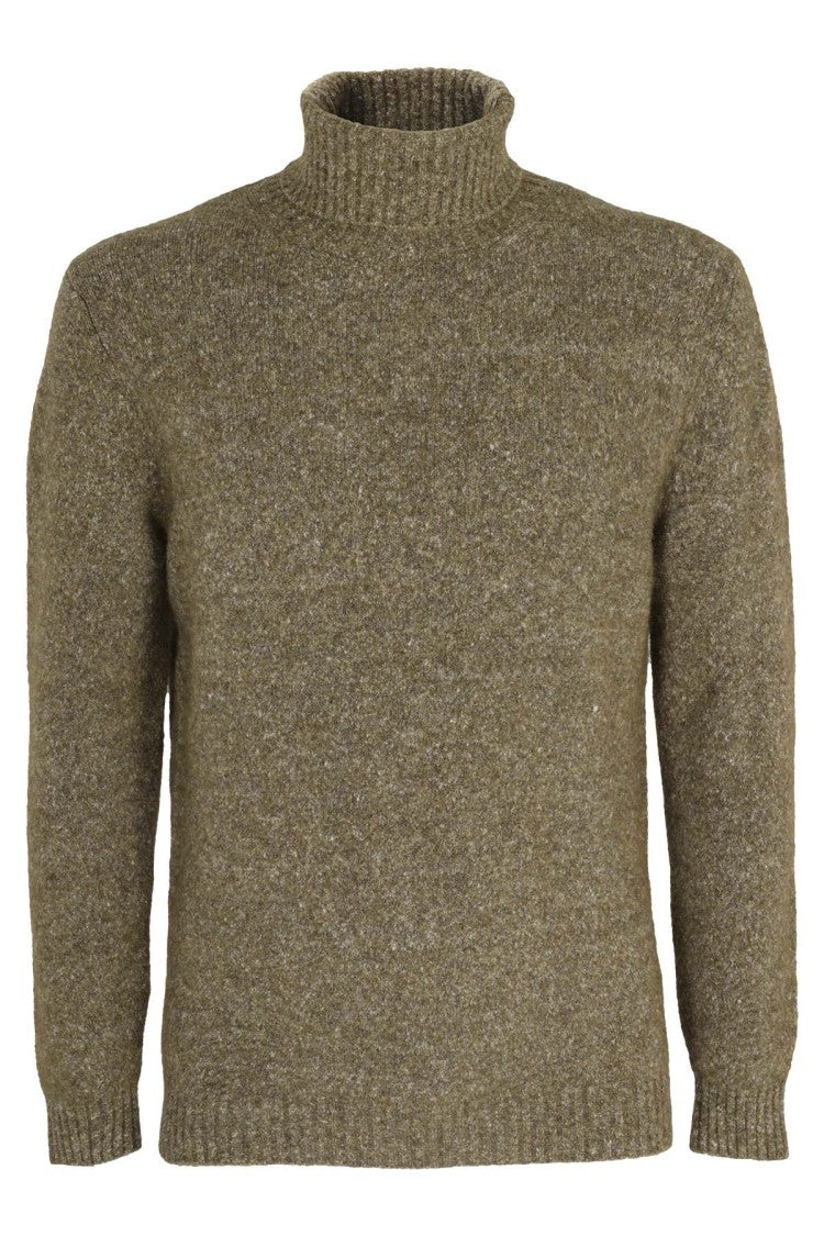 Kangra Olive Green Textured Alpaca-Blend Turtleneck Sweater