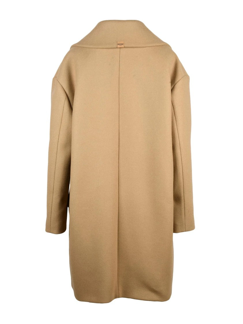 Mo5ch1no Jeans Beige Double-Breasted Virgin Wool-Blend Formal Coat