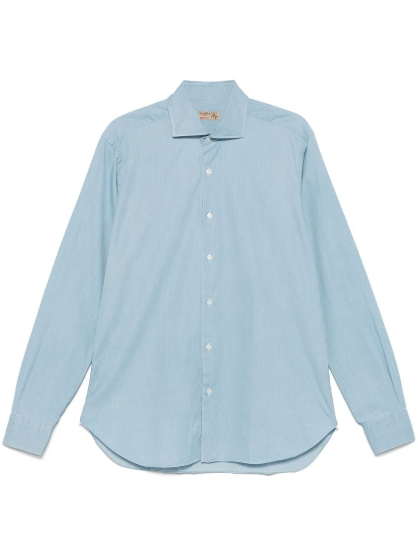 Barba Long-Sleeved Blue Shirt With Classic Collar