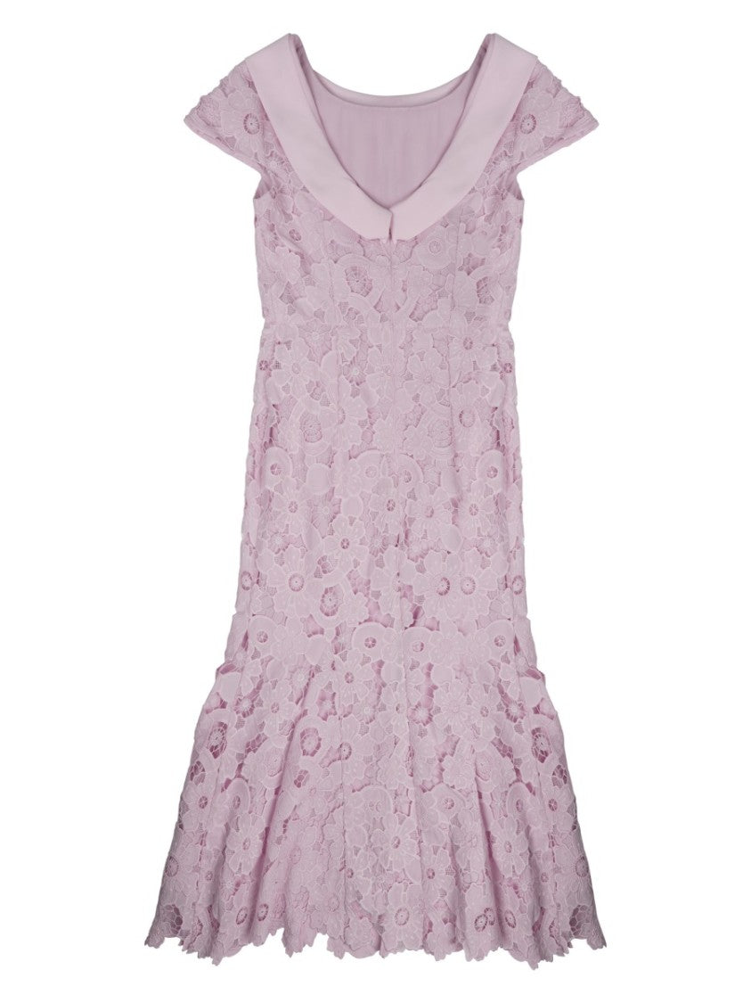 Self-Portrait Floral Lace Mini Dress With Scalloped Hem And Cap Sleeves
