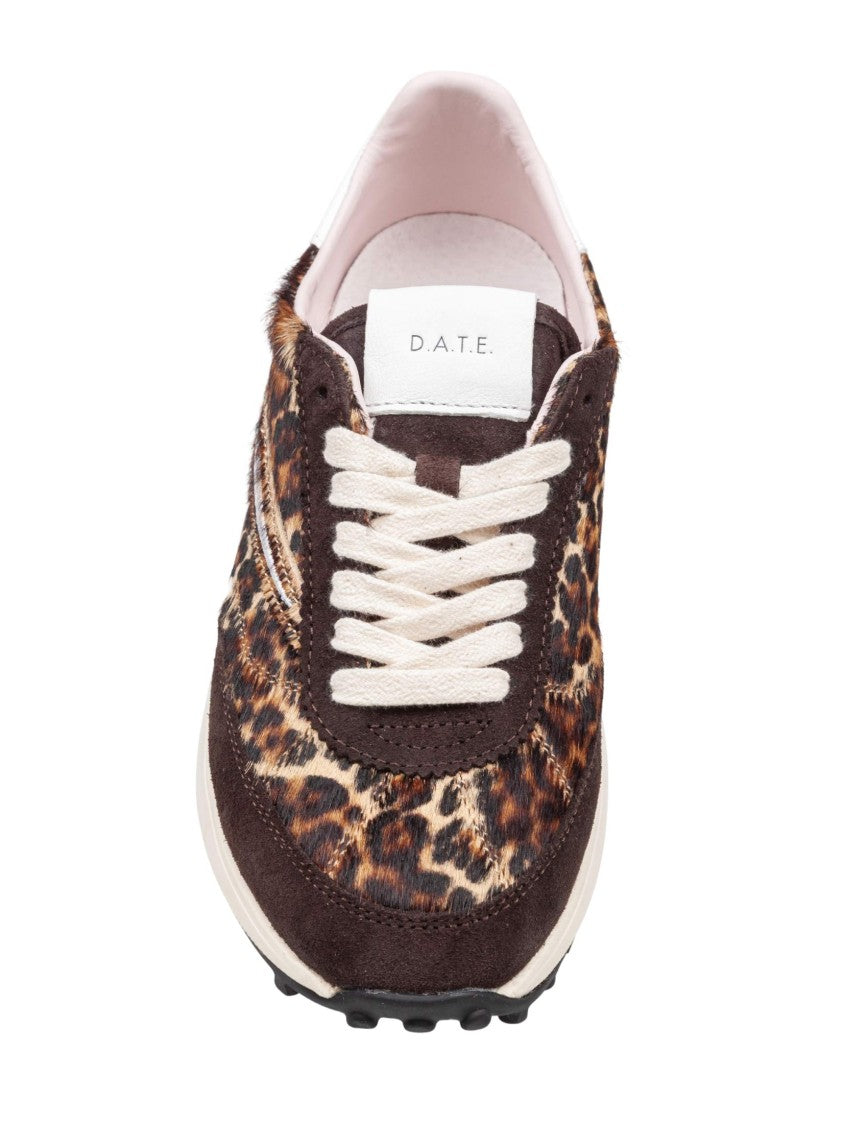 D.A.T.E Leopard Print Ponyskin And Suede Running Sneakers
